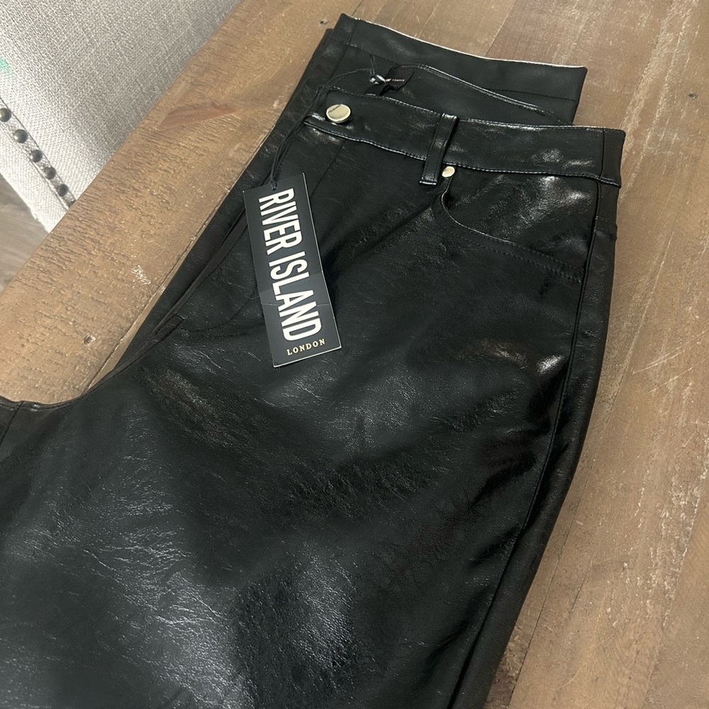 Wide leg pleather river island US pants size 8.